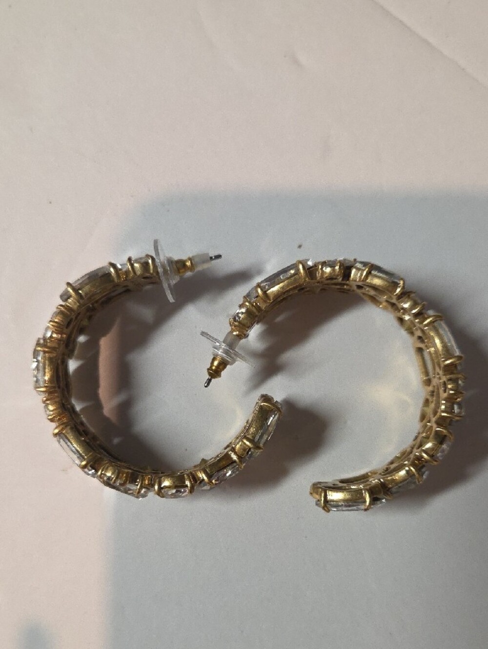 J. Crew Gold-Tone Hoop Earrings with Clear Crystals - Picture 2 of 3